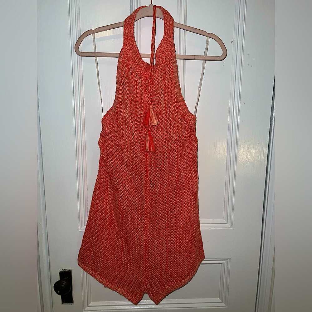 Olivacious Crochet High Neck Romper. NWT. Peach/orange multicolor.